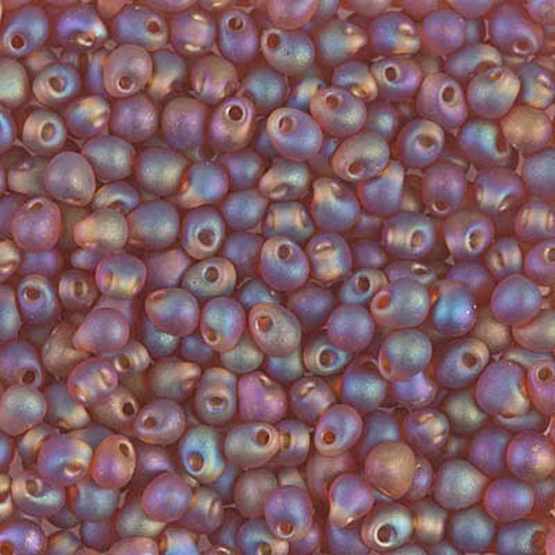 Seed Beads-3.4mm Drop-134FR Matte Transparent Dark Topaz AB-Miyuki-7 Grams