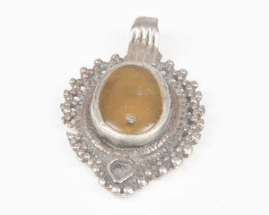 Vintage Pendants-Tribal Gypsy Glass Pendant-Antique Silver-Pale Gold