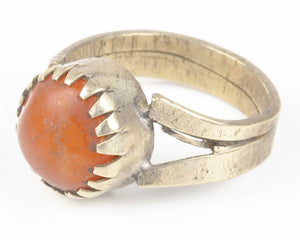 Vintage Rings-Tribal Gypsy Glass Ring-Silver-Size 8-Orange