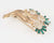 Vintage Gold Tone Jewelry-Green Rhinestone Brooch with Three Flowers-Hat Pin
