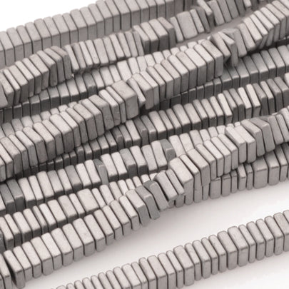 Gemstone-3mm Titanium Hematite-Flat Square-Matte Metallic Silver-Quantity 50 Loose Beads