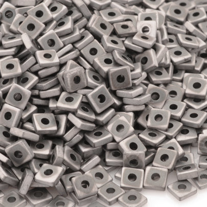 Gemstone-3mm Titanium Hematite-Flat Square-Matte Metallic Silver-Quantity 50 Loose Beads