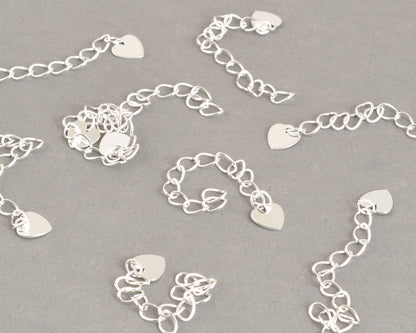 Jewelry Chain-Extender with Heart-Silver Plated-2 Inches-Quantity 1