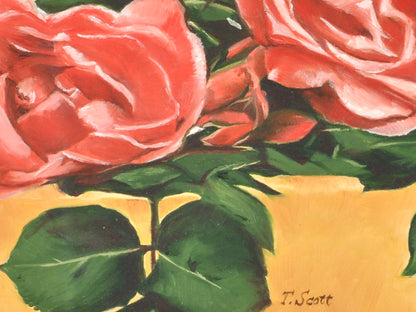 Oil Painting-Vintage Roses-Ornate Gold Gilded Wood Framed and Matted-by Tamara Scott