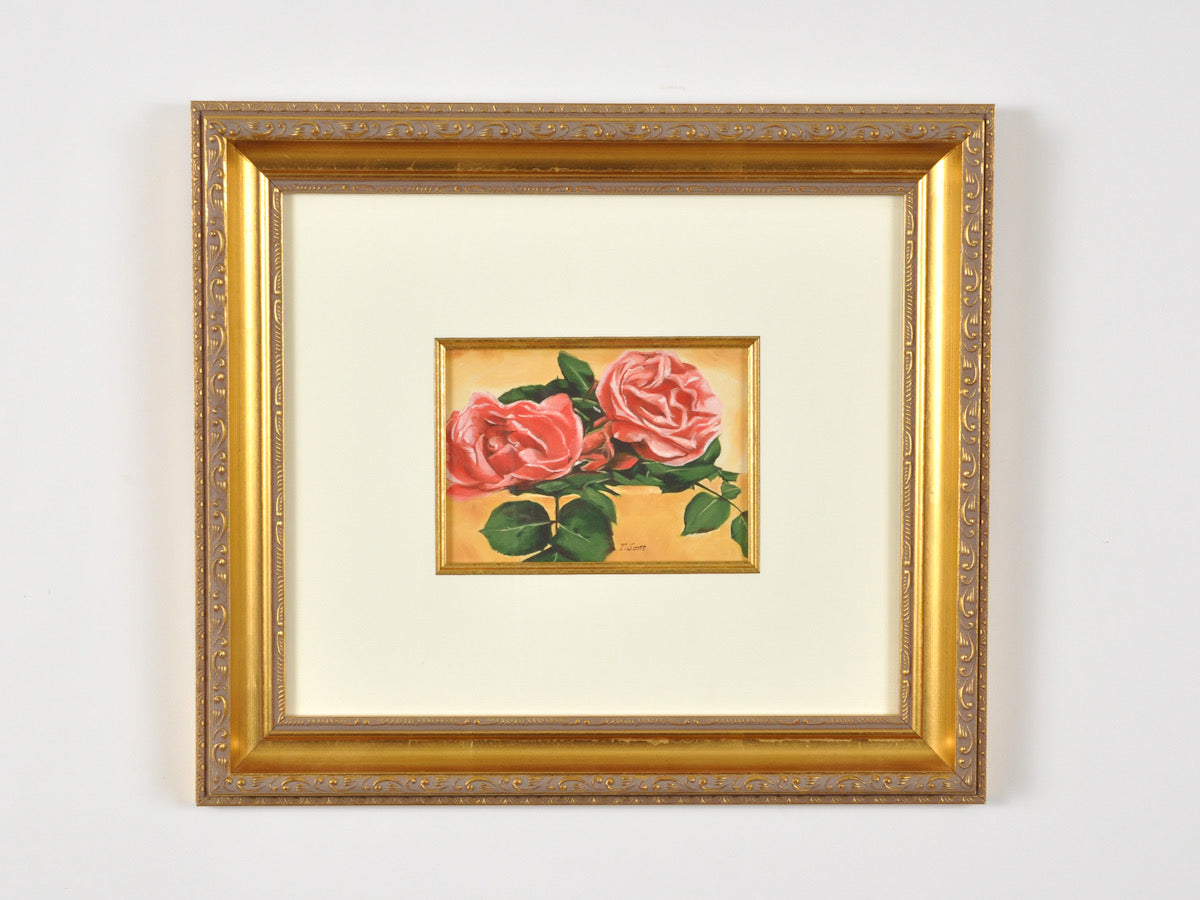Oil Painting-Vintage Roses-Ornate Gold Gilded Wood Framed and Matted-by Tamara Scott