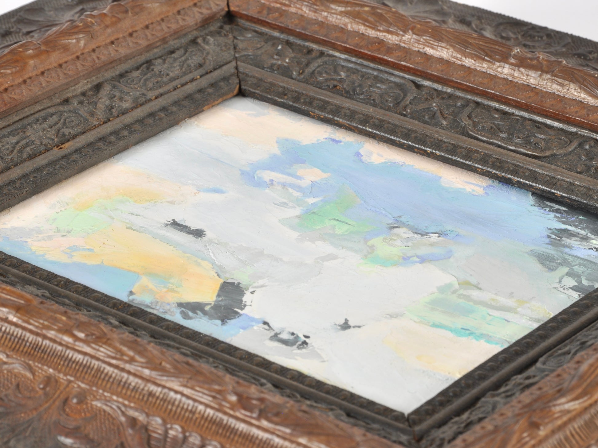 Original Abstract Oil Painting on Canvas Board-Blush Fusion-Dark Two Tone Ornate Vintage Wood Frame by Tamara Scott Tamara Scott Designs