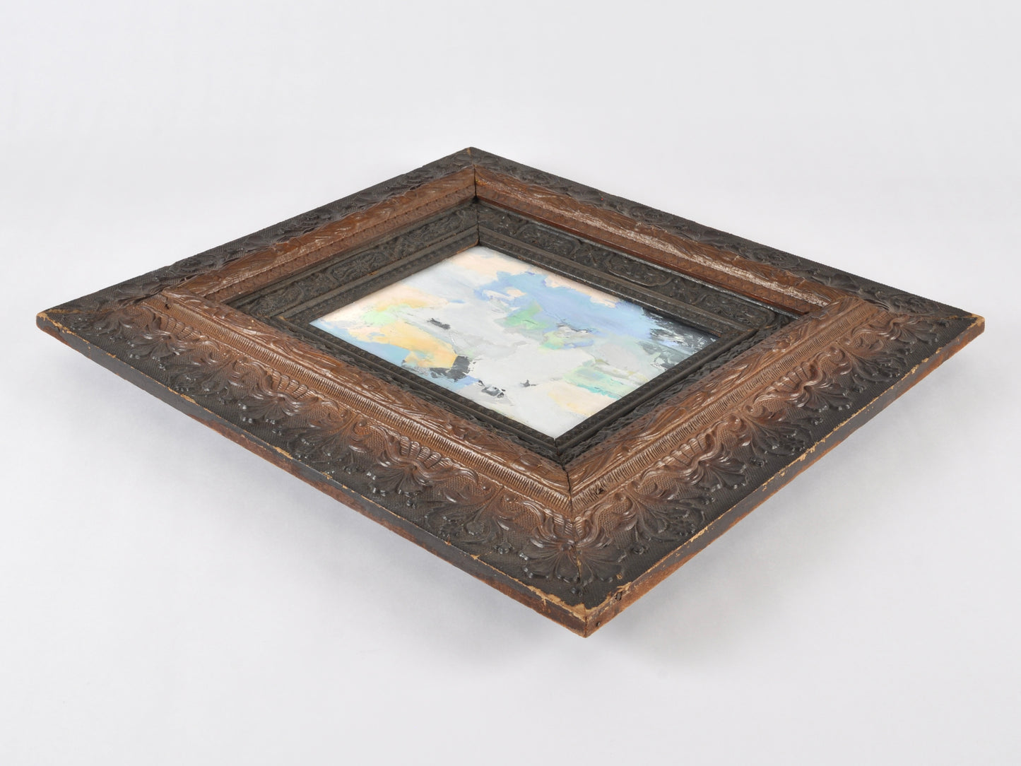 Original Abstract Oil Painting on Canvas Board-Blush Fusion-Dark Two Tone Ornate Vintage Wood Frame by Tamara Scott Tamara Scott Designs