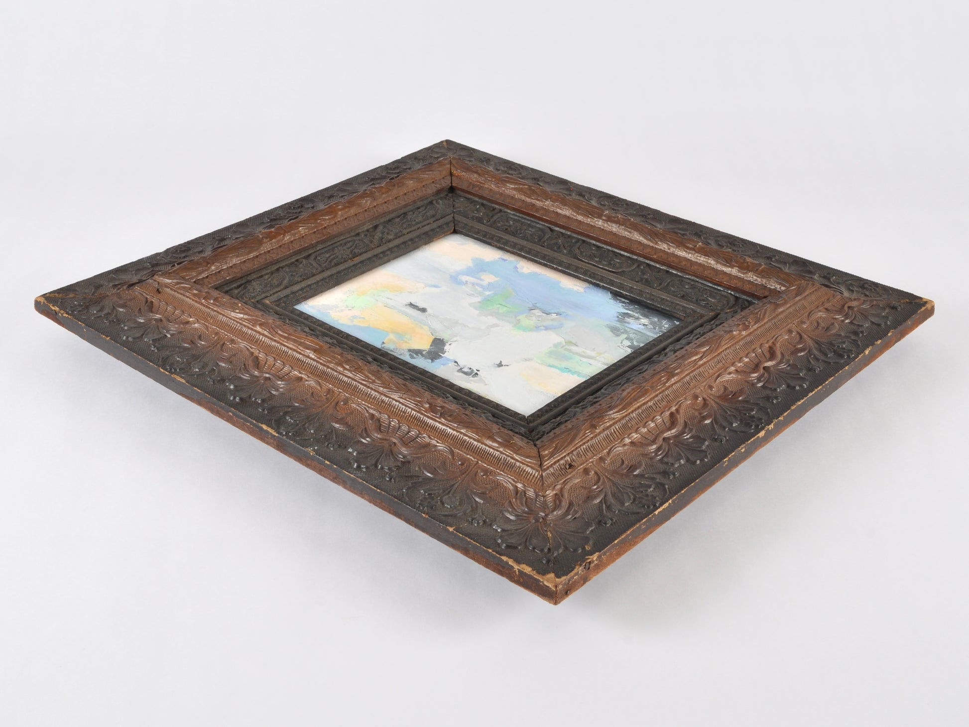 Original Abstract Oil Painting on Canvas Board-Blush Fusion-Dark Two Tone Ornate Vintage Wood Frame by Tamara Scott Tamara Scott Designs