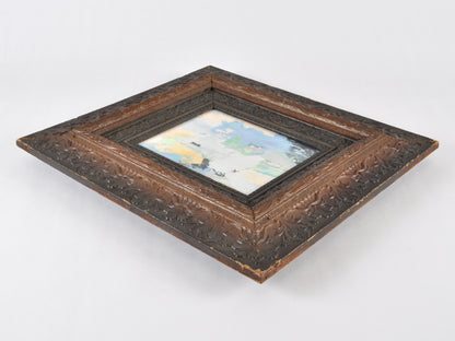 Original Abstract Oil Painting on Canvas Board-Blush Fusion-Dark Two Tone Ornate Vintage Wood Frame by Tamara Scott Tamara Scott Designs