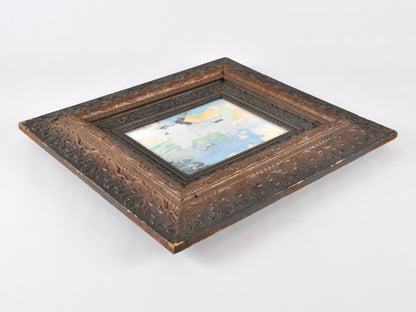 Original Abstract Oil Painting on Canvas Board-Blush Fusion-Dark Two Tone Ornate Vintage Wood Frame by Tamara Scott Tamara Scott Designs