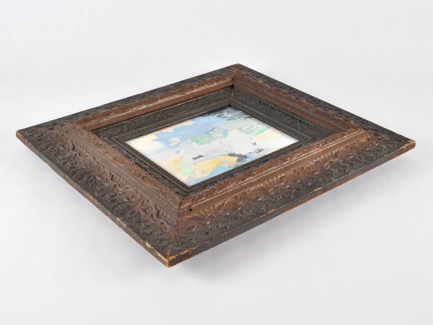 Original Abstract Oil Painting on Canvas Board-Blush Fusion-Dark Two Tone Ornate Vintage Wood Frame by Tamara Scott Tamara Scott Designs