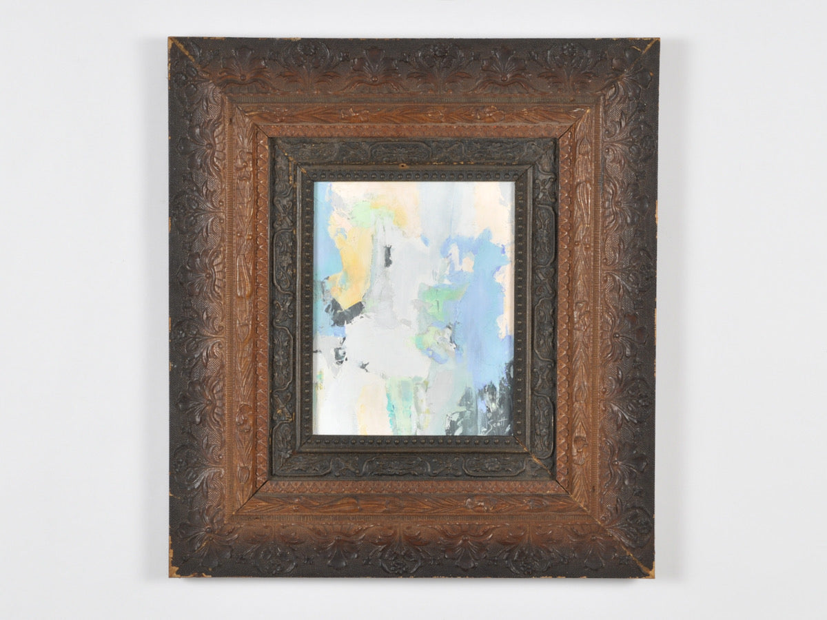 Original Abstract Oil Painting on Canvas Board-Blush Fusion-Dark Two Tone Ornate Vintage Wood Frame by Tamara Scott Tamara Scott Designs