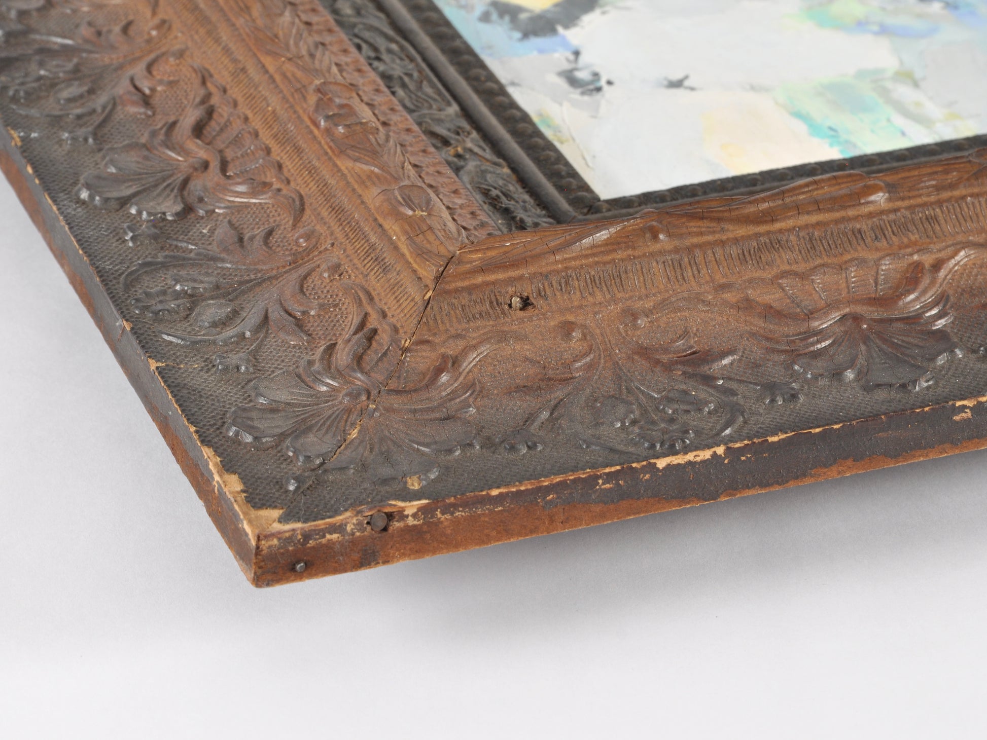 Original Abstract Oil Painting on Canvas Board-Blush Fusion-Dark Two Tone Ornate Vintage Wood Frame by Tamara Scott Tamara Scott Designs