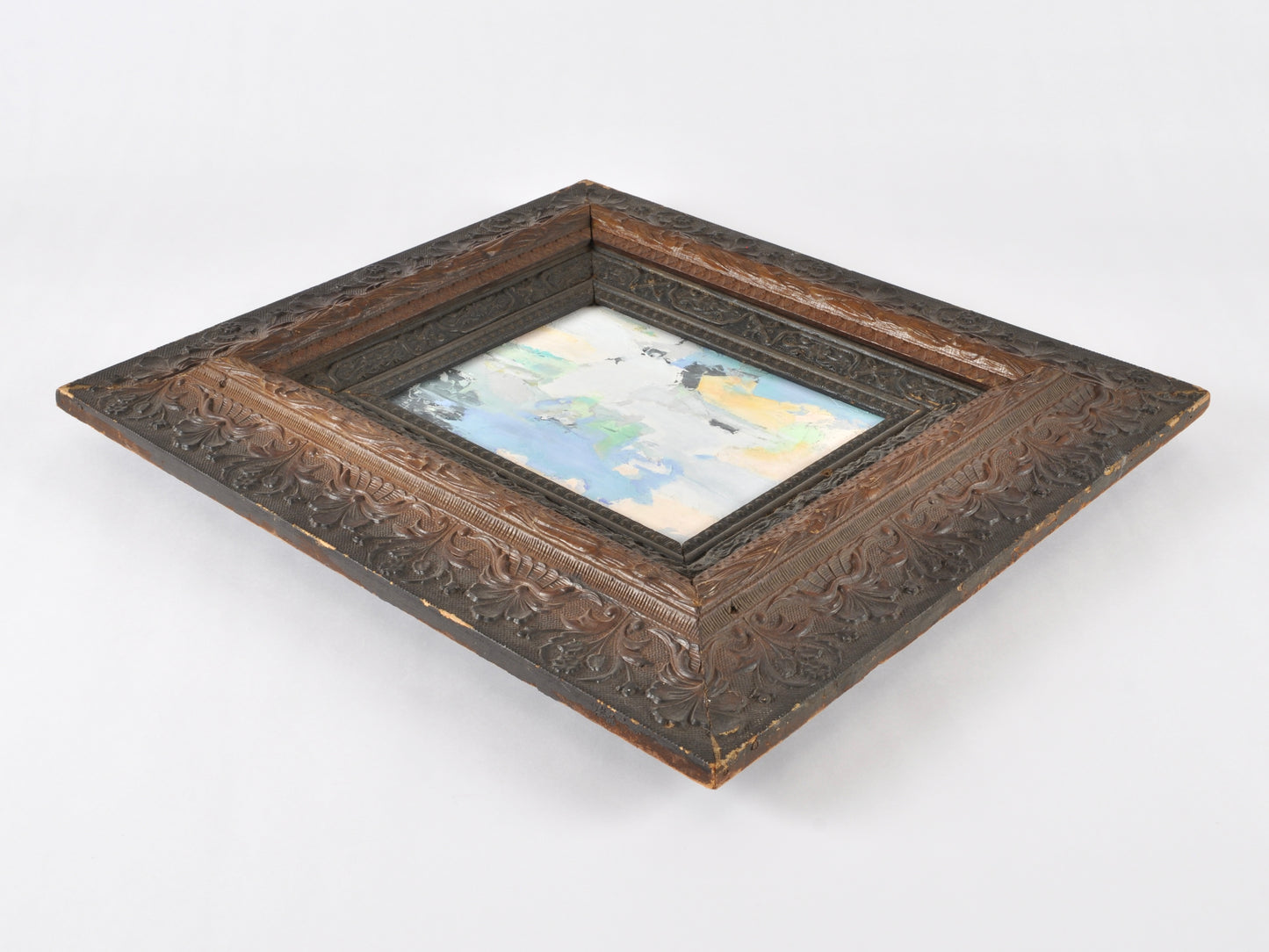 Original Abstract Oil Painting on Canvas Board-Blush Fusion-Dark Two Tone Ornate Vintage Wood Frame by Tamara Scott Tamara Scott Designs