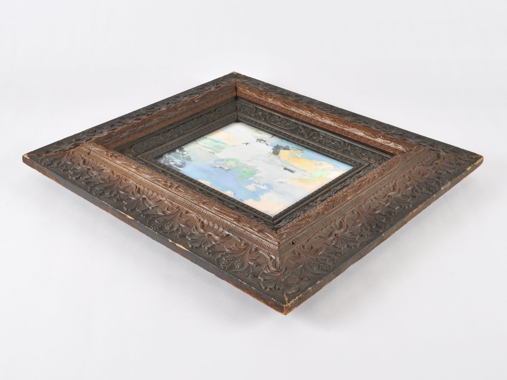 Original Abstract Oil Painting on Canvas Board-Blush Fusion-Dark Two Tone Ornate Vintage Wood Frame by Tamara Scott Tamara Scott Designs