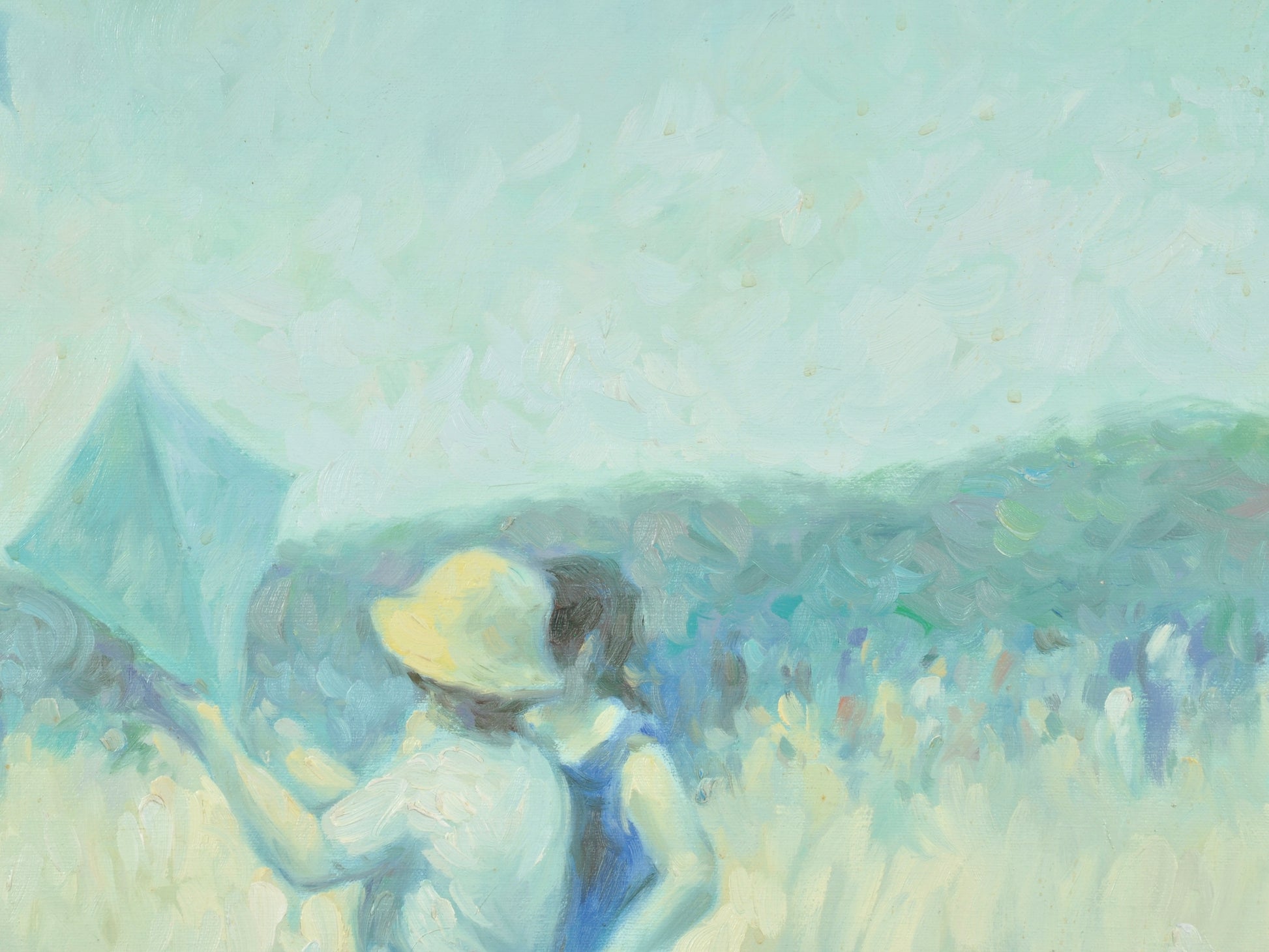 Original Framed French Impressionistic "Kite Flying" Oil Painting by Roy Austin Tamara Scott Designs