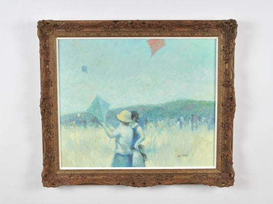 Original Framed French Impressionistic "Kite Flying" Oil Painting by Roy Austin Tamara Scott Designs