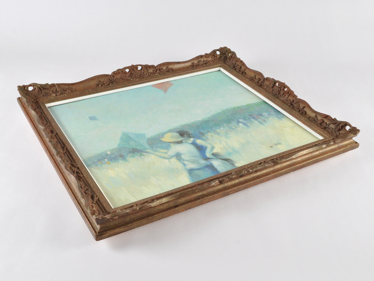 Original Framed French Impressionistic "Kite Flying" Oil Painting by Roy Austin Tamara Scott Designs