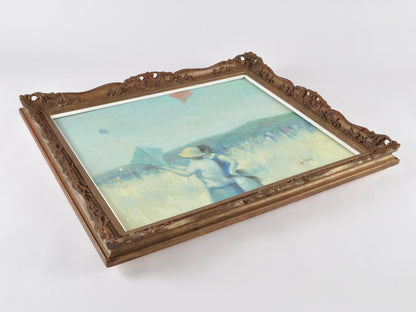 Original Framed French Impressionistic "Kite Flying" Oil Painting by Roy Austin Tamara Scott Designs