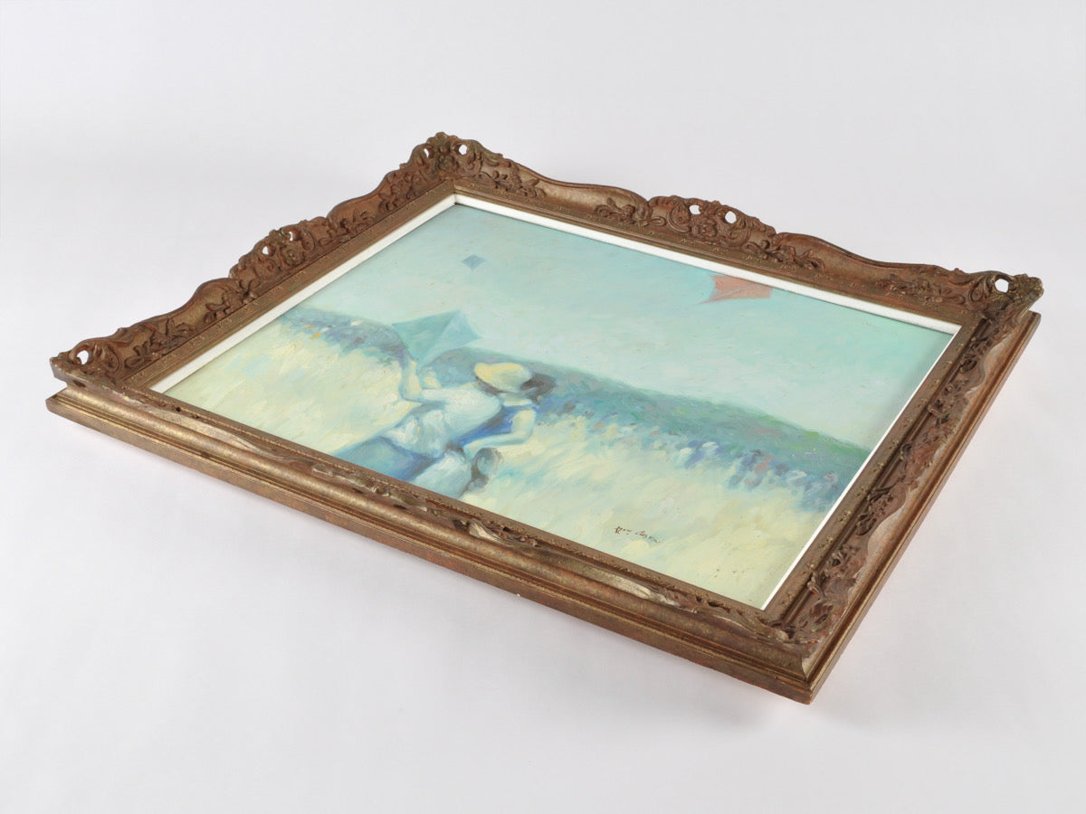 Original Framed French Impressionistic "Kite Flying" Oil Painting by Roy Austin Tamara Scott Designs