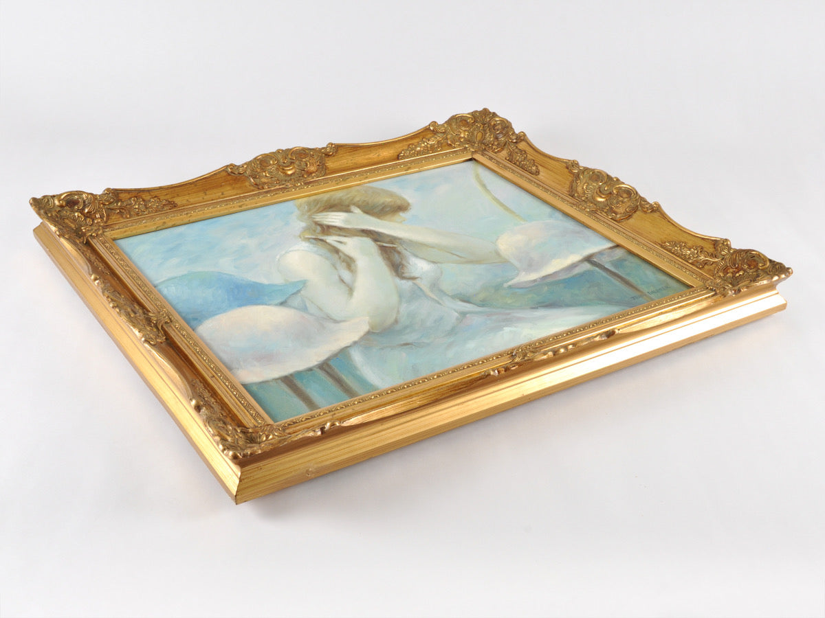 Original Framed French Impressionistic "Woman With Hats" Oil Painting by Jean Daumier Tamara Scott Designs