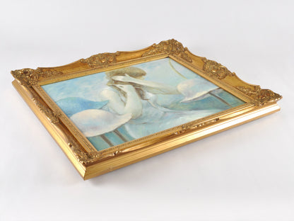 Original Framed French Impressionistic "Woman With Hats" Oil Painting by Jean Daumier Tamara Scott Designs