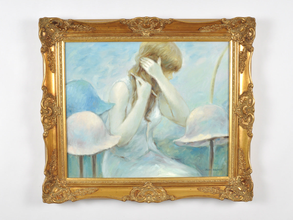 Original Framed French Impressionistic "Woman With Hats" Oil Painting by Jean Daumier Tamara Scott Designs