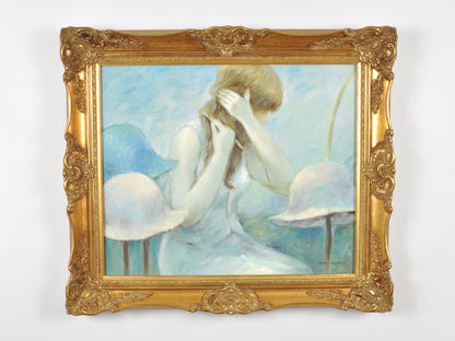 Original Framed French Impressionistic "Woman With Hats" Oil Painting by Jean Daumier Tamara Scott Designs