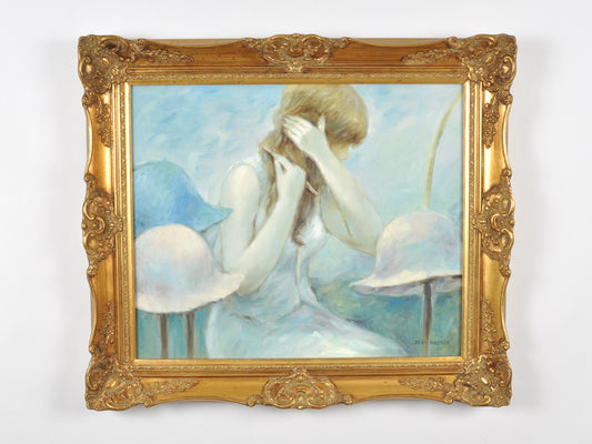 Original Framed French Impressionistic "Woman With Hats" Oil Painting by Jean Daumier Tamara Scott Designs