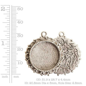 Nunn Design-Bezel-32mm Ornate Large Pendant Circle-Single Loop-Antique Silver