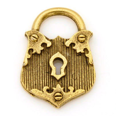 Pewter-12x15mm Lock Charm-Antique Gold-Quantity 1