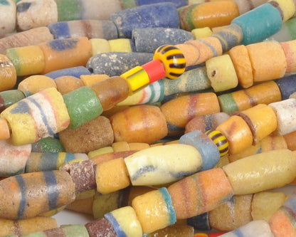 Pulverized Glass Trade Beads, 5-8mm Ghana, Colorful Sandcast African Beads, 36 Inch Strand, Recycled Glass Beads for Jewelry Making