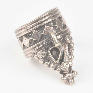 Vintage Rings-Tribal Gypsy Glass Ring-Size 8.5 Adjustable-Silver
