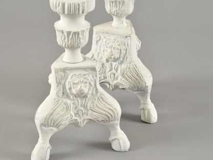 Vintage Cottage Chic White Pair of Candle Stick Holders-Metal With Crystals