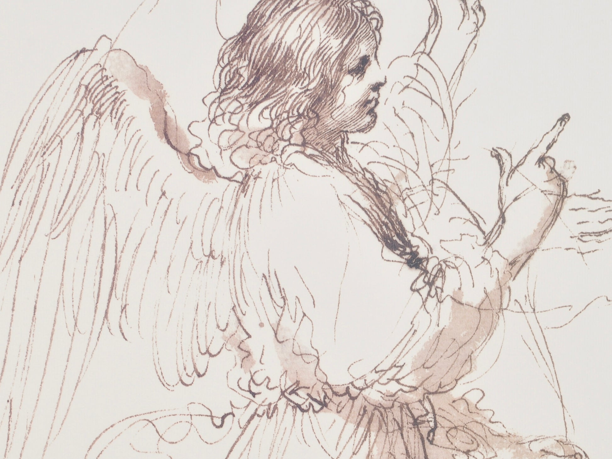 Vintage Custom Gold Framed-Study of An Angel By Guercino-Fine Art Print-Watercolor-Pen and Ink-Gift for Art Collector Tamara Scott Designs