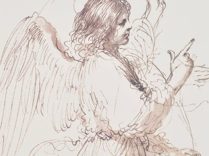 Vintage Custom Gold Framed-Study of An Angel By Guercino-Fine Art Print-Watercolor-Pen and Ink-Gift for Art Collector Tamara Scott Designs