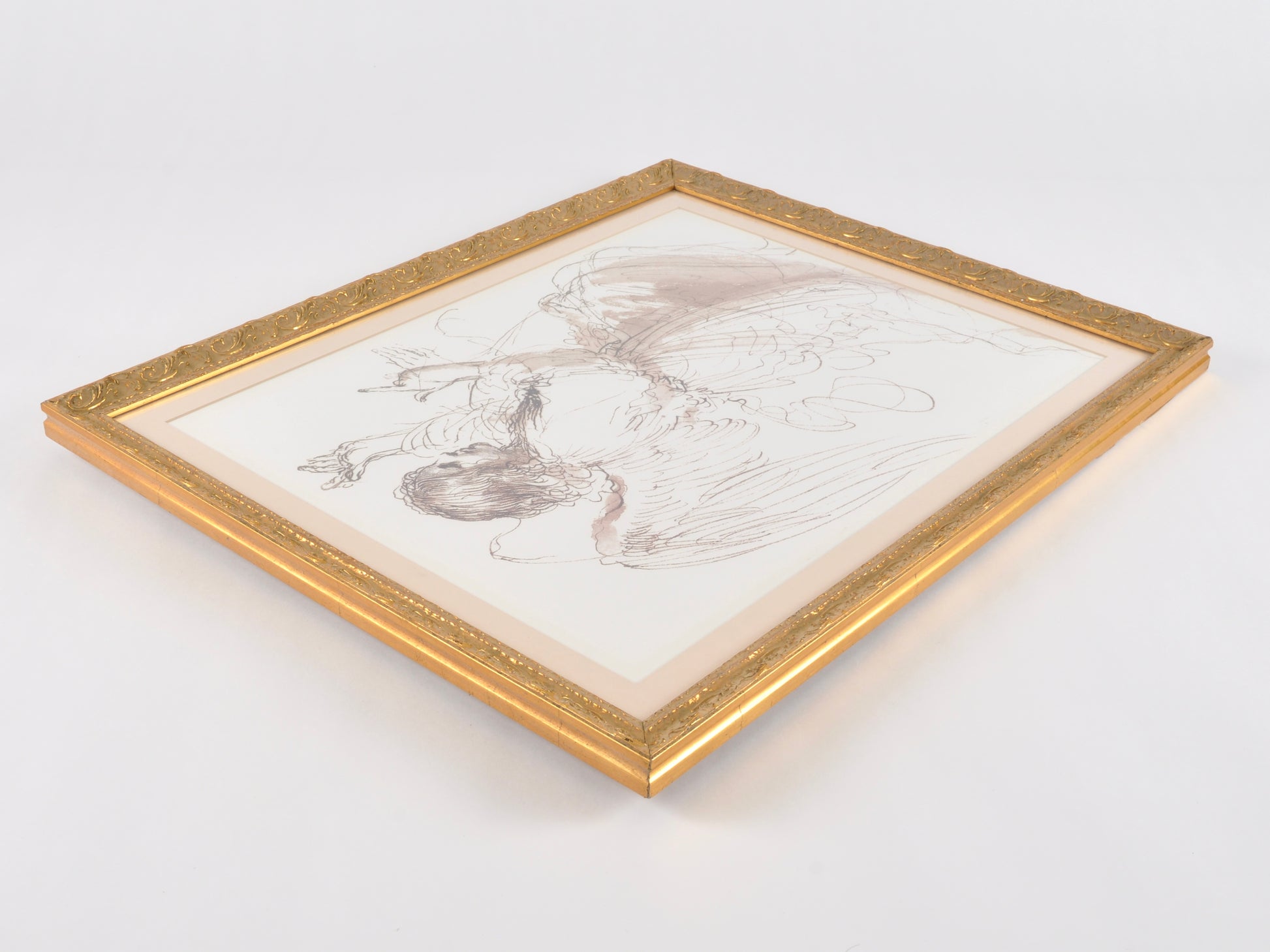 Vintage Custom Gold Framed-Study of An Angel By Guercino-Fine Art Print-Watercolor-Pen and Ink-Gift for Art Collector Tamara Scott Designs
