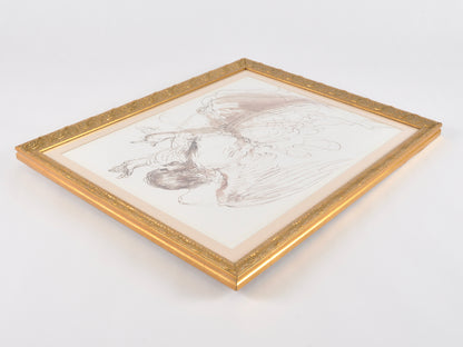 Vintage Custom Gold Framed-Study of An Angel By Guercino-Fine Art Print-Watercolor-Pen and Ink-Gift for Art Collector Tamara Scott Designs