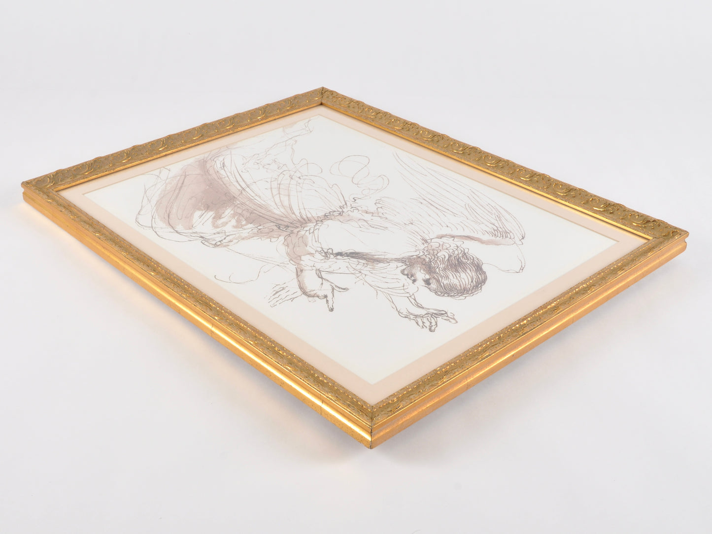 Vintage Custom Gold Framed-Study of An Angel By Guercino-Fine Art Print-Watercolor-Pen and Ink-Gift for Art Collector Tamara Scott Designs