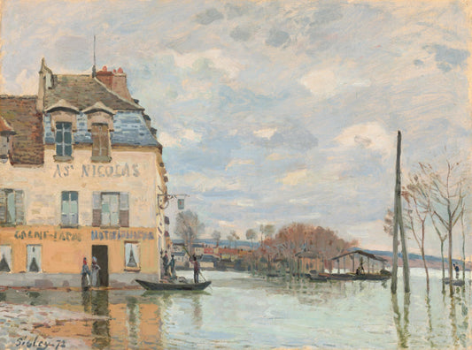 Vintage Ornate Frame With "Flood at Port-Marly" Paris-Alfred Sisley Impressionist Painting Print-Wall Art Decor