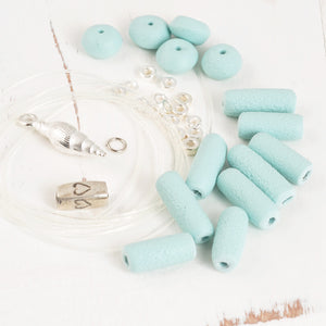 Bead Kits-Silver Conical Shell-Single Bracelet Kit-Seafoam Blue-Quantity 1