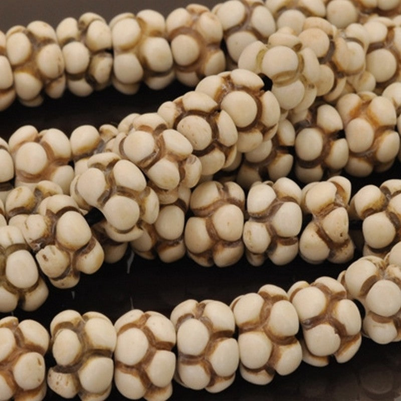 Carved-8x12mm Rondelle Grape Bead-Off White-Quantity 5