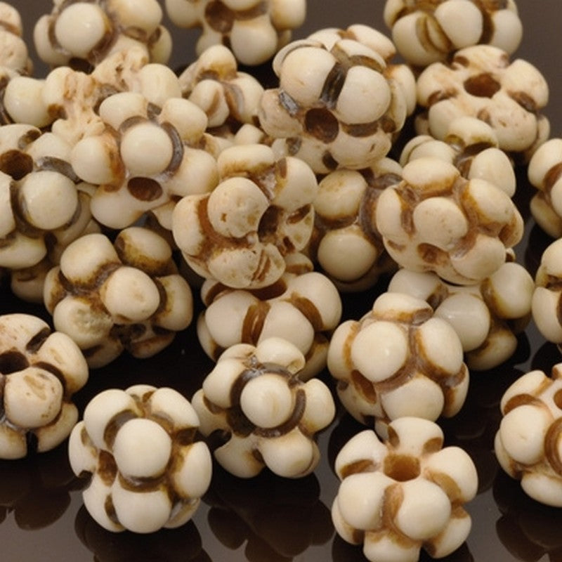 Carved-8x12mm Rondelle Grape Bead-Off White-Quantity 5