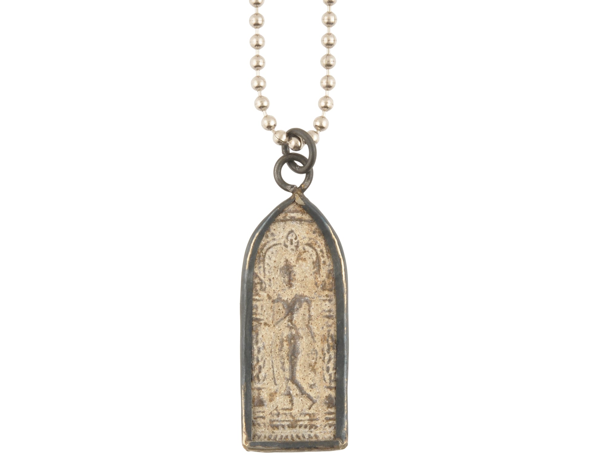 Finished Jewelry-Walking Buddha-Old Patina-Nickel Silver Ball Chain Necklace-24 Inches Tamara Scott Designs