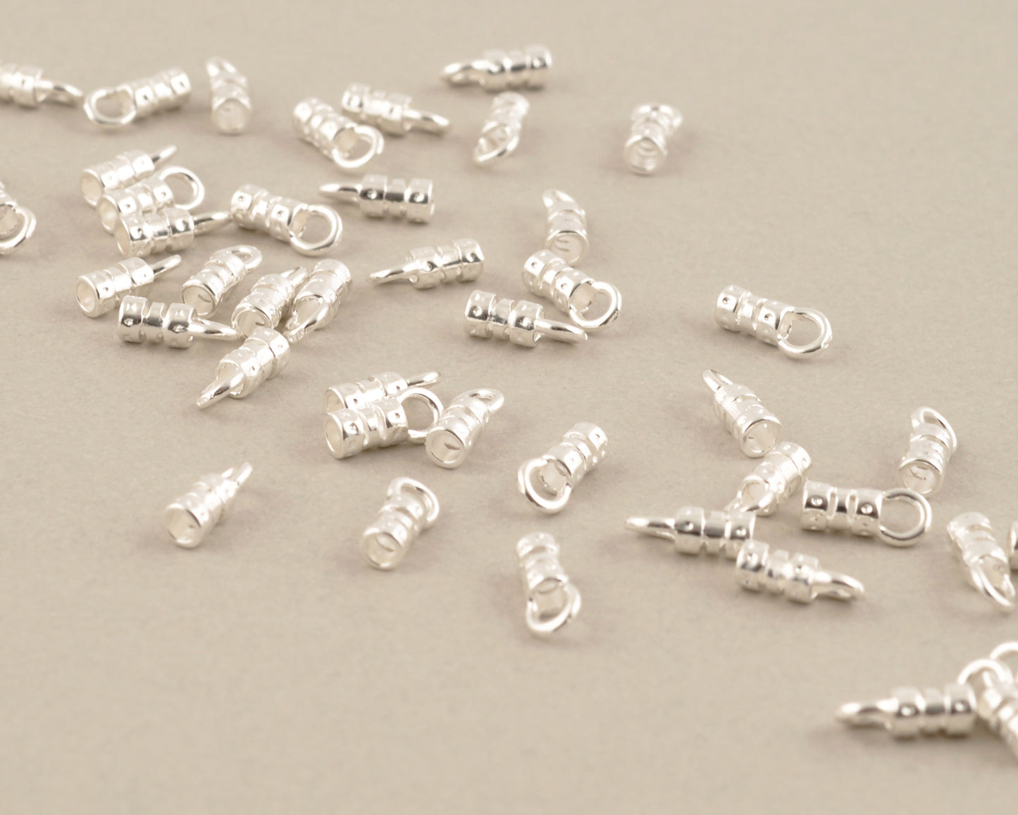 Findings-7.4x2.9mm ID Crimp End With Ring-(Fits Our 1.5mm Leather Cording)-Silver-Quantity 2 Tamara Scott Designs