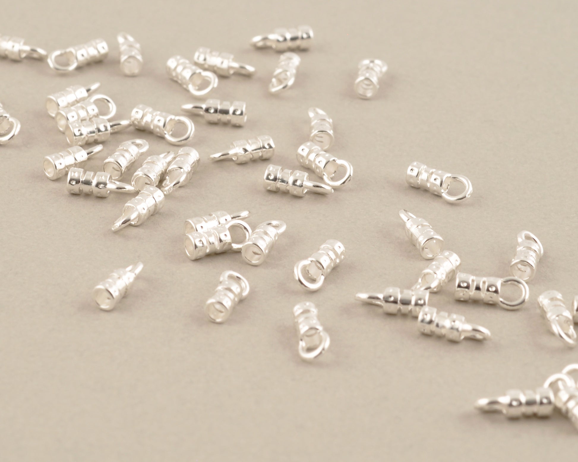 Findings-7.4x2.9mm ID Crimp End With Ring-(Fits Our 1.5mm Leather Cording)-Silver-Quantity 2 Tamara Scott Designs