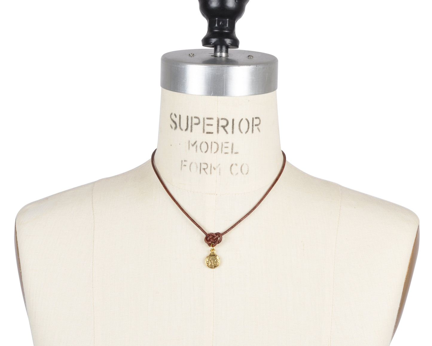 Finished Jewelry-Endless Knot Antique Brown Leather Necklace with Small Roman Coin-Antique Gold-Adjustable-15-18 Inches Tamara Scott Designs