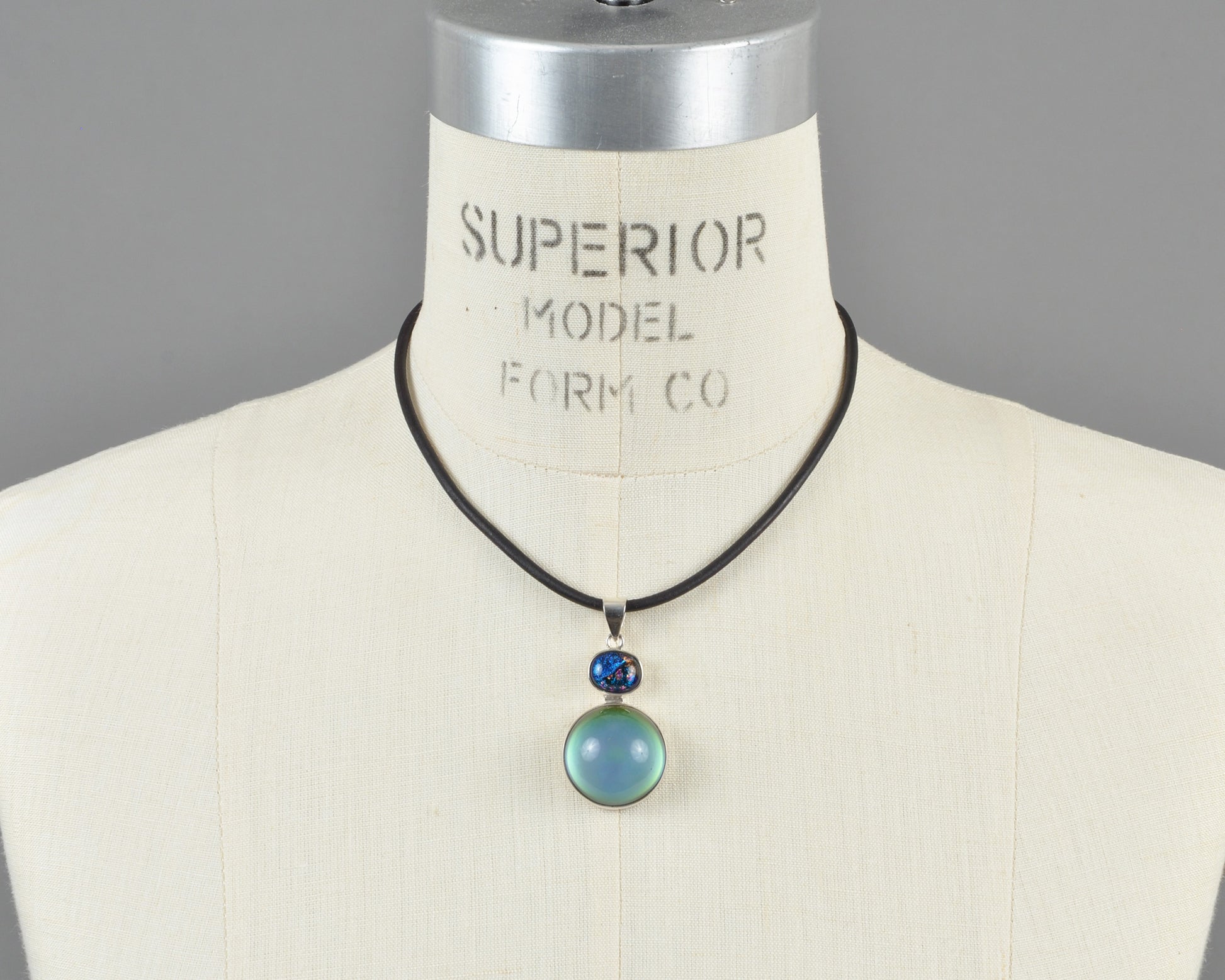 Finished Sterling Silver Mirage Dichroic Pendant Necklace #1, Color Changing Mood Jewelry, Black Leather Cord, Adjustable, One of a Kind