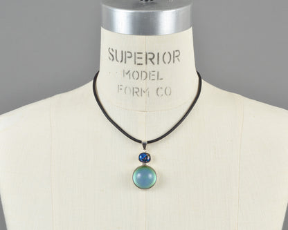 Finished Sterling Silver Mirage Dichroic Pendant Necklace #1, Color Changing Mood Jewelry, Black Leather Cord, Adjustable, One of a Kind