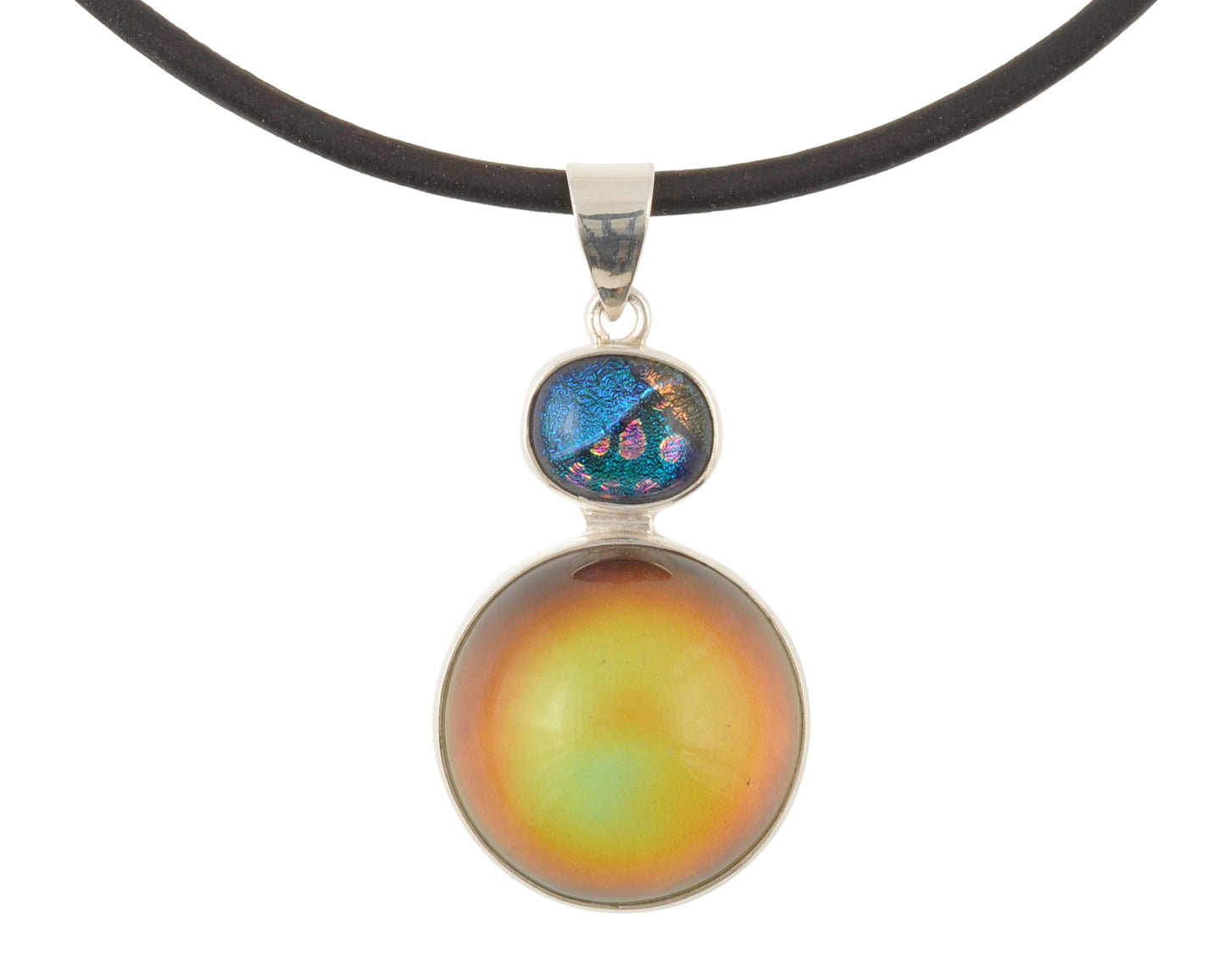 Finished Sterling Silver Mirage Dichroic Pendant Necklace #1, Color Changing Mood Jewelry, Black Leather Cord, Adjustable, One of a Kind